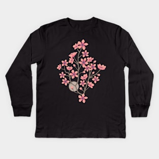 CHERRY BLOSSOMS Japanese Spring Floral Botanical with Sakura Flowers and Sun in Vintage Palette Pink Gray Neutrals Cream - UnBlink Studio by Jackie Tahara Kids Long Sleeve T-Shirt